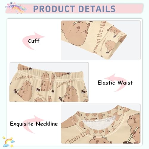 senya Capybara Mopping The Floor Pajamas Set Long Sleeve Soft Cotton Sleepwear 2 Piece4