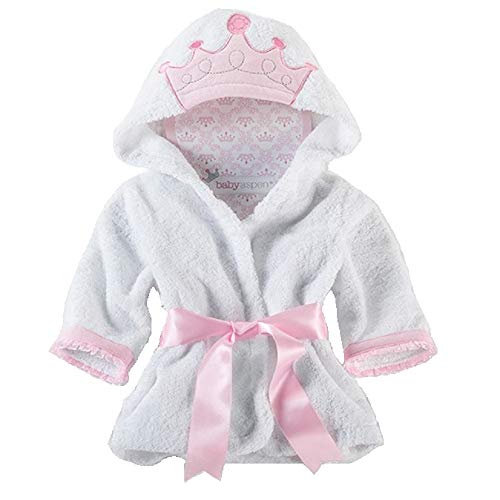 Hooyi Baby Girl Little Princess Crown Towel Bathrobe Hooded Spa Robe (White, M(110cm))