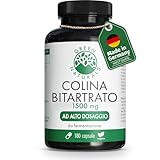 Green Naturals® Colina Bitartrato – Alto dosaggio 1.500 mg da fermentazione naturale – Contribuisce alla normale funzione del fegato e al metabolismo dei grassi (EFSA) – 180 capsule (3 mesi)