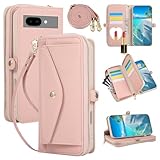 For Google Pixel 9Aケース手帳型手首ベルトと斜め肩ベルト両用 化粧鏡女性向け かわいい おしゃれ 可愛い フファスナー設計財布型10カード収納スタンド機能スマホケース【MYH】グーグルピクセル9A 高級PUレザー落下防・防ひび止耐衝撃 止耐久性便利携帯ケース(ピンク)