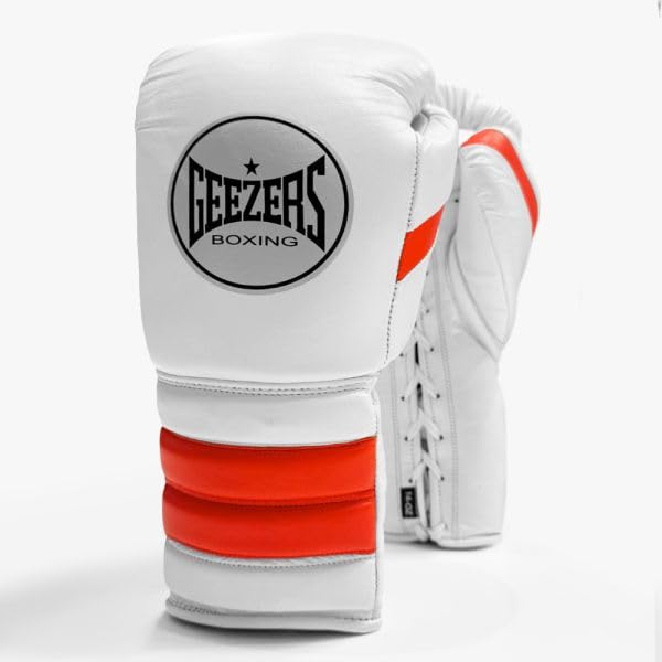 Geezers FS1 Training Boxing Gloves - Lace (White/Lumi Orange, 12oz) โ image 1