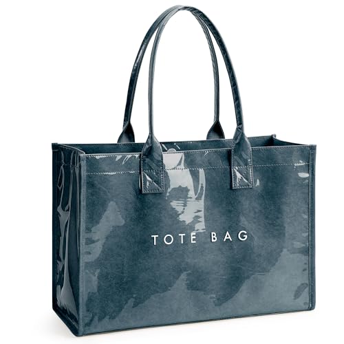 Image of KALIDI PVC Tote Bag Women's Kraft Paper Work Handbags Purses with Top Handle
