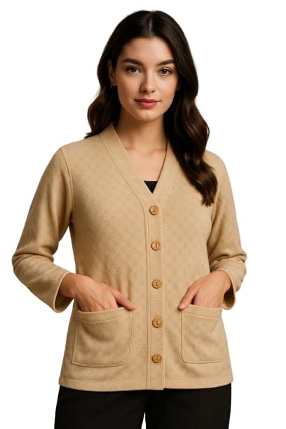 Image of Women's Warm Woolen Cardigan - Stylish Full Sleeve Knitwear for Winter, Cozy & Elegant Sweater with Front Pocket Plus Size Also Available L to 4XL
