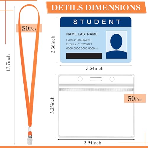 Image of Marspark 50 Sets 4 inchx3 inch Name Badge Holder with Lanyard Bulk, Orange | Waterproof Reusable Plastic with Clip, ID Badges Business School Conference Use, Lanyard Strap for Employees Students Events