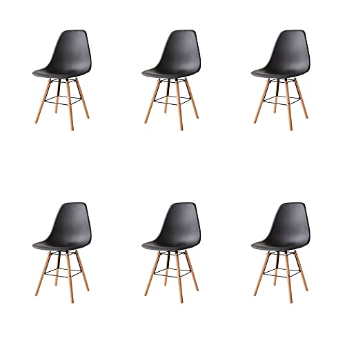 Exachat Modern Style Dining Chair Set Of 6,Mid Century Modern Chair,Lounge Plastic Chair,Kitchen Dining Room Chair With Wood Leg #TOP3