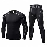 LANBAOSI Mens Workout Compression Set Pants and Long Sleeve Shirts Winter Warm Thermal Baselayer Top & Bottom