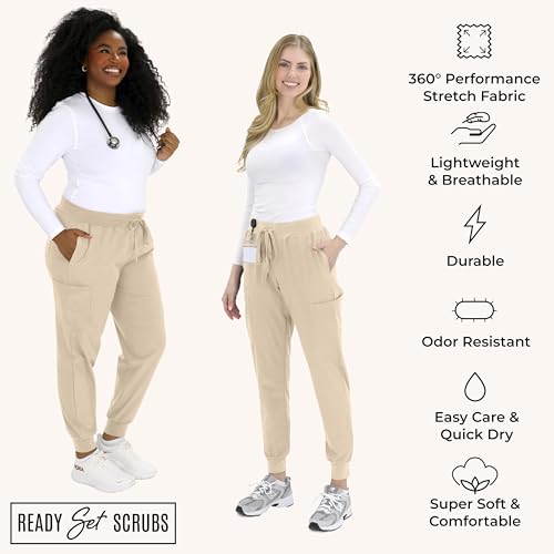 Image of READY SET SCRUBS - Scrub Pants for Women - 2 Pack - Cargo Jogger Pants Set with 8 Pockets - Yoga Waistband - Soft & Stretchy
