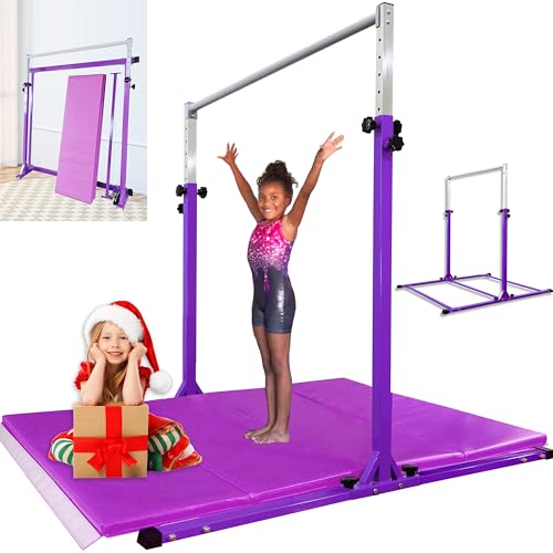 PreGymnastic Sturdy High Bar for Training 48\'\'-71\'\' Heights Adujustable-No Wobble Gymnastic Bar for Kids Ages 3-14 Years, Weight Limit 400 lbs, Gymnastic Kip Bar for Boys and Girls at Home or Gym