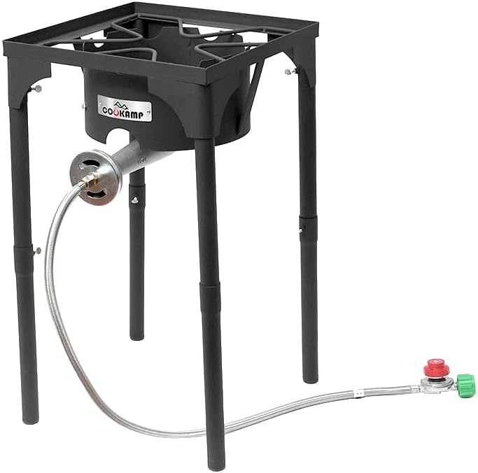 COOKAMPHigh Pressure Banjo 1-Burner Outdoor Camp Stove with Adjustable Height. 0-20 PSI Adjustable Regulator and Steel Bradied Hose [ 2018 New Model ] SA1550