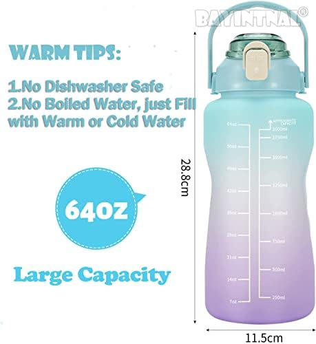 Motivational 2L Water Bottles 64oz Half Gallon Water Bottle with Times, BPA Free Sport Water Jug with Straw and Handle,Leak-Proof Summer Water Bottle for Outdoors, Gym (64OZ Color A)