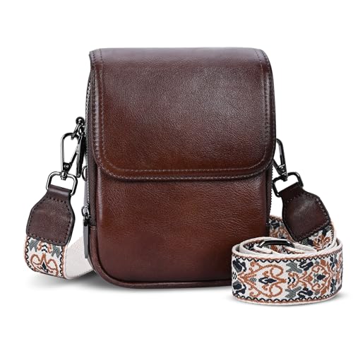 Image of HESHE Small Leather Crossbody Bag for Women RFID Phone Purse with Card Slot | Anti Theft,Genine Leather,Wide Adjustable Strap,Multi-Pocket Fits 6.9 inch Phone Trendy Shoulder Cross Body Bag for Daily,Travel