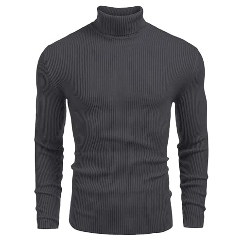 Men's Ribbed Slim Fit Sweater Long Sleeve Pullover Casual Turtleneck Knitted Sweater