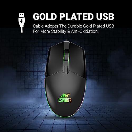 Ant Esports KM1650 Gaming Keyboard & Mouse Combo, Wired Backlit Rainbow LED Keyboard & 3200 DPI Gaming Mouse for PC/Laptop - Black - Image 4