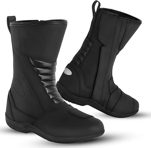Vaster Moto Botas de Motocross Hombre | Botas Piel Moto con Suela Goma | Botas Motocicleta Rider de Cuero Proteccion para Hombre CE Approved EN 13634:2017 (Black, 43)