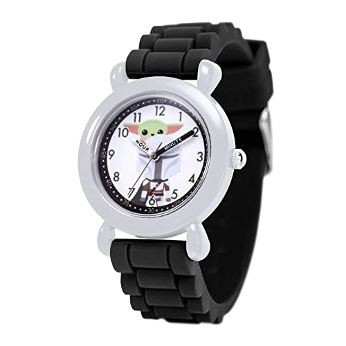 STAR WARS The Mandalorian Kids' Plastic Time Teacher Analog Quartz Silicone Strap Watch, Gray/Blk