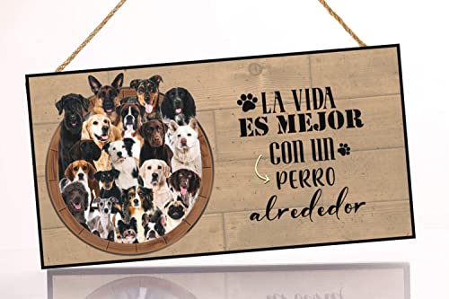 Cartel Decorativo de Madera Perro. Regalo Detalle Original para Amantes de los Animales y Mascotas. Elige la Raza de tu Perro o Gato Preferido y Decora tu casa.Texto Frase en Español.