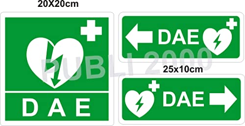 Publi 2000 Lot de 3 autocollants directionnels pour signalisation de présence de défibrillateur DAE, Vert, Rectangulaire, Indoor, 3 pièces