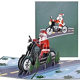 Gosuoa Pop Up Christmas Cards,3D Handmade Christmas Cards Santa Claus on a Motorcycle,Gift for Christmas or Holidays,6' x 8' Cover - Includes Envelope and Removable Note Tag