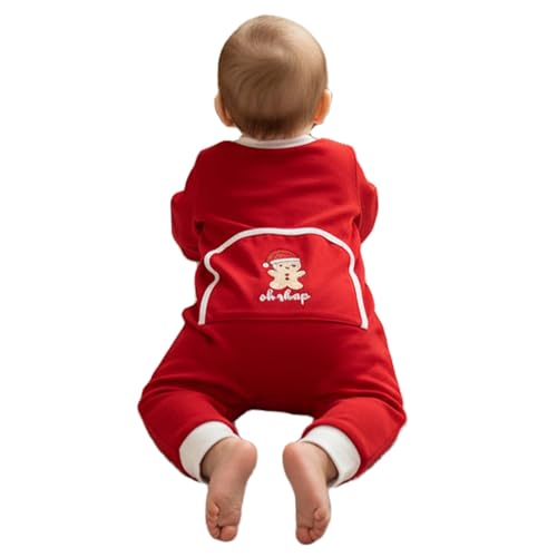 Qiylii My First Christmas Onesie Butt Flap Baby Girl Boy One Piece Romper Infant Zip-Up Red Santa Milk Pajama Flapjacks (Gingerbread Man 6-12 Months)