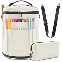 Yarn Bag Organizer, Expandable Knitting Bag Storage Crochet Bag, Portable Yarn Storage Tote Bags Organizer for Crocheting Accessories Yarn Holder for Crochet Lovers with Case, White