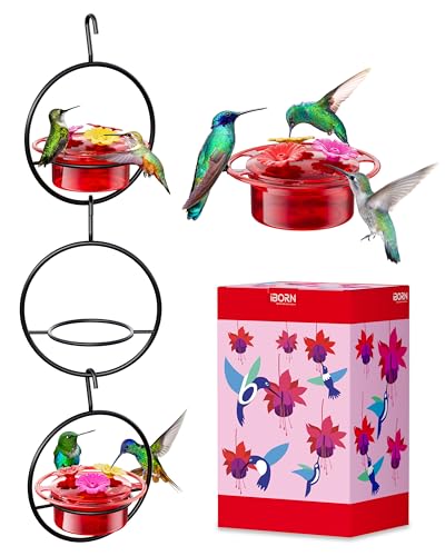 iBorn Circular Hanging Hummingbird feeders for Outdoors 3PCS 3OZ Mini Hummingbird Feeder Humming Bird Feeder, Silicone Feeding Ports, Bee-Proof, 2025 New