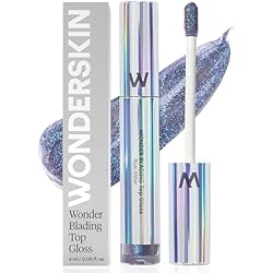 Wonderskin Lip Gloss Blading Top Gloss, Hydrating and High Shine Finish Lip Makeup (Blue Glitter)