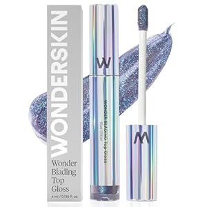 Wonderskin Lip Gloss Blading Top Gloss, Hydrating and High Shine Finish Lip Makeup (Blue Glitter)