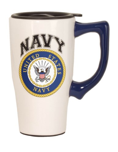 Image of Spoontiques - Ceramic Travel Mugs - Navy Cup - Hot or Cold Beverages - Gift for Coffee Lovers