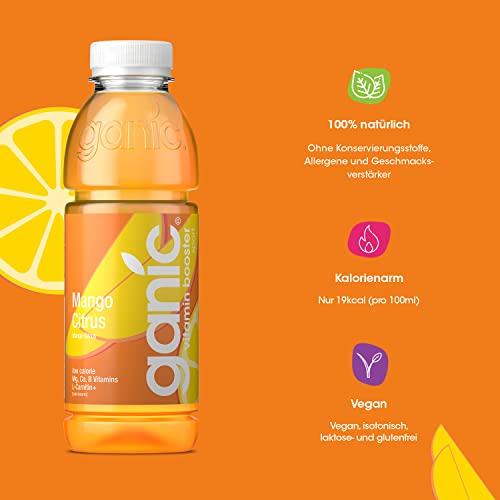 ganic Mango Citrus - aromatisiertes Wasser, Vitaminwasser - Magnesium, Calcium - Kalorienarm, Vegan - ohne Konservierungsstoffe, Allergene und Geschmacksverstärker (12 x 500 ml) (Packung mit 2)