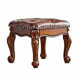 ZIRKOOON Small Foot Stool Square Leather Ottoman Foot Rest Cushion for Living Room Solid Rubber Wood