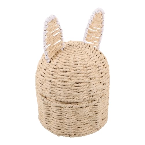 UKCOCO Panier de Pâques en Rotin Naturel Tressé la Main avec Oreilles de Lapin, Panier de Rangement Décoratif pour Garçon et Filles, pour Chasse aux Œufs et Décoration Festive, 1 Pièce