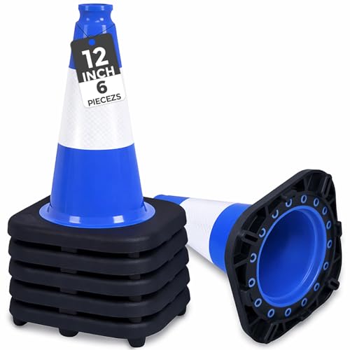 Image of BESEA 6 Pack 12 Inch Blue Traffic Cones with Wide Stable Base