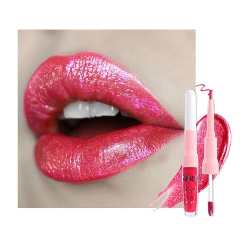 Image of evpct Crushed Ruby Red Metallic Glitter Lip Liner and Lipstick Combo Lip Gloss Stain Set Makeup for Women Long Lasting Waterproof 24, Red Frosted Metallic Shimmer Glossy iridescent Liquid Lipstick 18