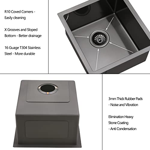 15X17 Inch Black Stainless Steel Undermount Kitchen Bar Sink, Luckyhorse 16 Gauge Deep Matte Black Stainless Steel Undermount Kitchen Sink With Black Nano Accessories Lh015S #TOP3