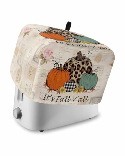 It's Fall Y'all Toaster Cover 4 Slice, Retro Pumpkin Chrysanthemum Bread Maker Dust Cover with Pockets for Kitchen Small Appliance 12x11x8in