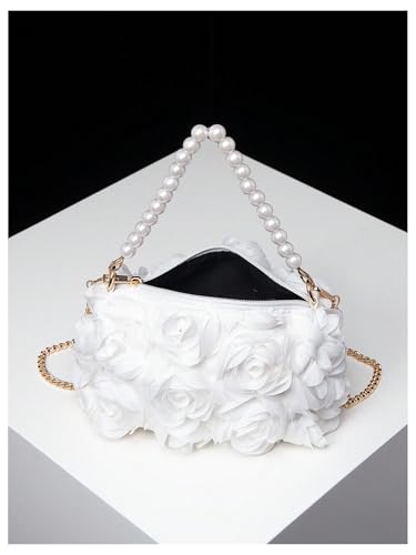 Image of Verdusa Women's 3D Flower Pearl Top Handle Clutch Purses Evening Handbags Crossbody Bag