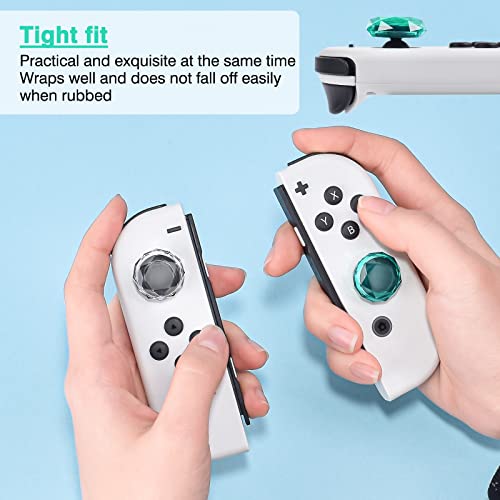 Dlseego Diamond 3D Thumb Grips Caps Design For Switch & Switch Lite & Switch Oled Joy Con Crystal Clear Console Joystick Cover 4Pcs - Clear And Green #TOP5