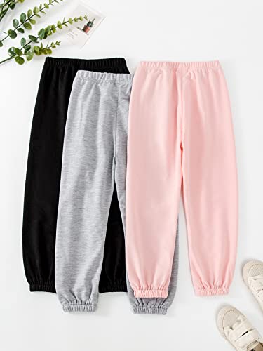 Soly Hux Toddler Girl's 3 Piece High Elastic Waist Sweatpants Casual Long Sports Jogger Pants Black Grey Pink 120 #TOP1