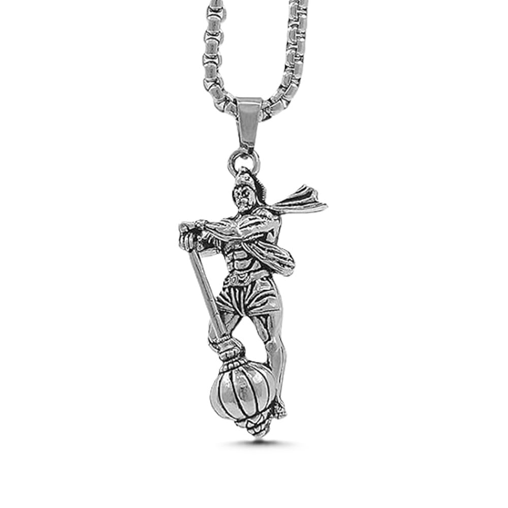 mk gallery Hanuman Ji Pendant for Men Oxidized Metal Bajrangbali Pendant with Chram Chain Spiritual Jewelry for Casual Wear-picture-35