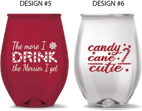 Pen Kit Mall PKM - Stemless Wine Glasses - Set of 12 - NOVELTY FUNNY SAYINGS - CAMPING -CHRISTMAS - NEW YEARS HALLOWEEN (Not Glass) (CHRISTMAS THEMED) - Image 4