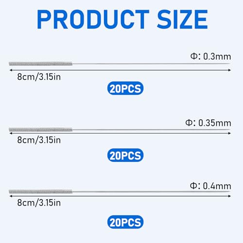 3D Drucker Düsenreinigungsnadeln, 3D Drucker Düsen Reinigungsset 3D-Drucker Zubehör 60 Stück Düsenreinigungsnadel aus Edelstahl 0.3/0.35/0.4 mm Düsen Reinigungs Nadel