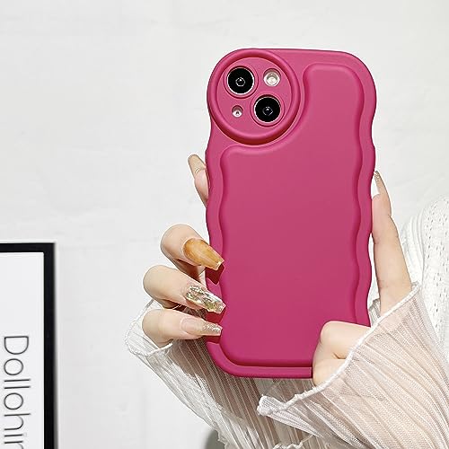 FABSPARK Case for iPhone 14,Solid Hot Pink Curly Wave Frame