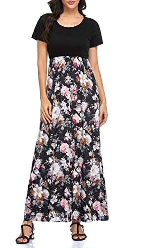 Image of Lacavocor Womens Short Sleeve Maxi Dresses Empire Waist Long Dress