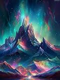 LEARTDYY 5D Northern Lights Diamond Painting Kits Mountain Full Round Diamond Crystal Art Craft Kits for Adults for Bedroom Decor Wall Decor 12x16inch