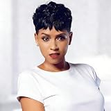 Nicelatus Short Black Wig Synthetic Wigs with Bangs Heat Resistant Synthetic Wigs for Black Women Short Pixie Cut Wig Black Hair
