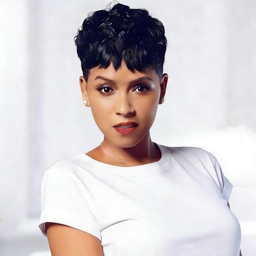 Nicelatus Short Black Wig Synthetic Wigs with Bangs Heat Resistant Synthetic Wigs for Black Women Short Pixie Cut Wig Black Hair