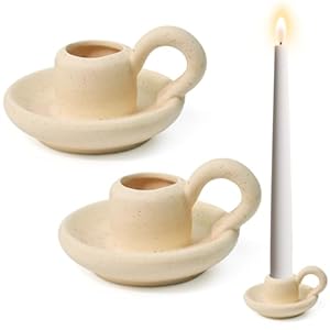 Huucozn 2er Set Kerzenständer Stabkerzen aus Keramik Stabkerzenhalter Porzellan Mini Kerzenhalter mit 2.5cm Bohrung Candle Holder Beige Deko Kerzenleuchter für Baumkerzen Stabkerzenhalter Deko