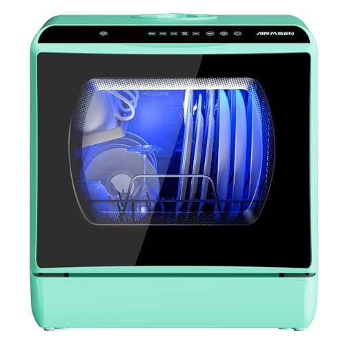 AIRMSEN Mini Geschirrspüler Tischgeschirrspüler mit 5+1 Programme 5L Wassertank, 2 Wege Wasserversorgung, Touch Control & LED-Display, Geeignet für Hausküchen, Wohnungen, Schlafsäle, Grün AIRMSEN Mini Geschirrspüler Tischgeschirrspüler mit 5+1 Programme 5L Wassertank, 2 Wege Wasserversorgung, Touch Control & LED-Display, Geeignet für Hausküchen, Wohnungen, Schlafsäle, Grün