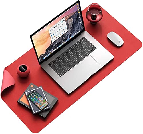 Image of Mouse Pad, Desk Mat, Large Leather Desk Pad, PU pad Waterproof Mouse Pad for Laptop, Office Table Protector Blotter Best Gifts (80 x 40 cm, Red)