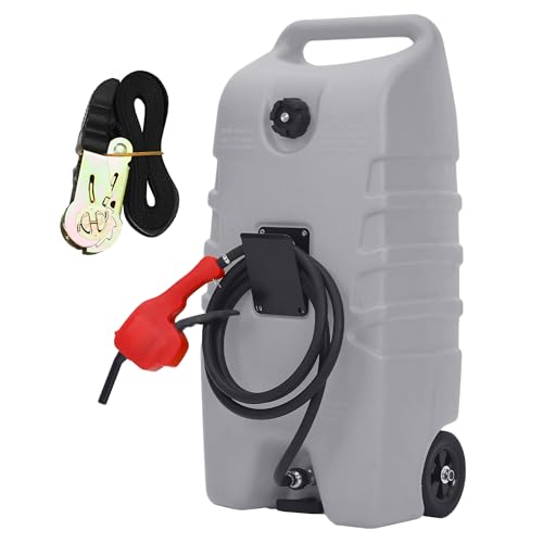 Garvee 15 gal Gas Can, Fuel Caddy with Pump, Fuel Transfer Tanks with 10 ft Delivery Hose Diesel Fuel Can for Cars, Lawn Mowers, Boats,Medium, Gray